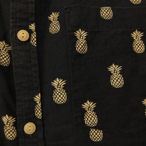 Denim & Flower shirt mens L Large navy blue all over pineapple print button slim - Picture 3 of 8